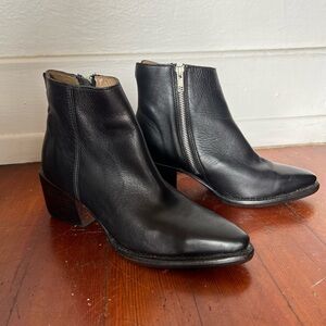 Black Leather Ankle Boots with Zipper
